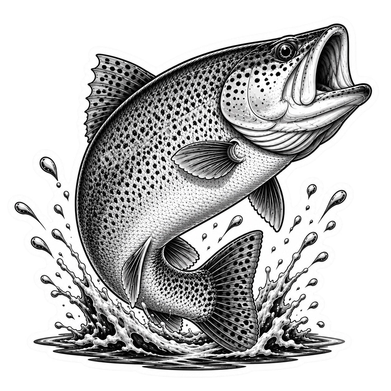 Fishing Stickers - Rainbow Trout (Black & White)
