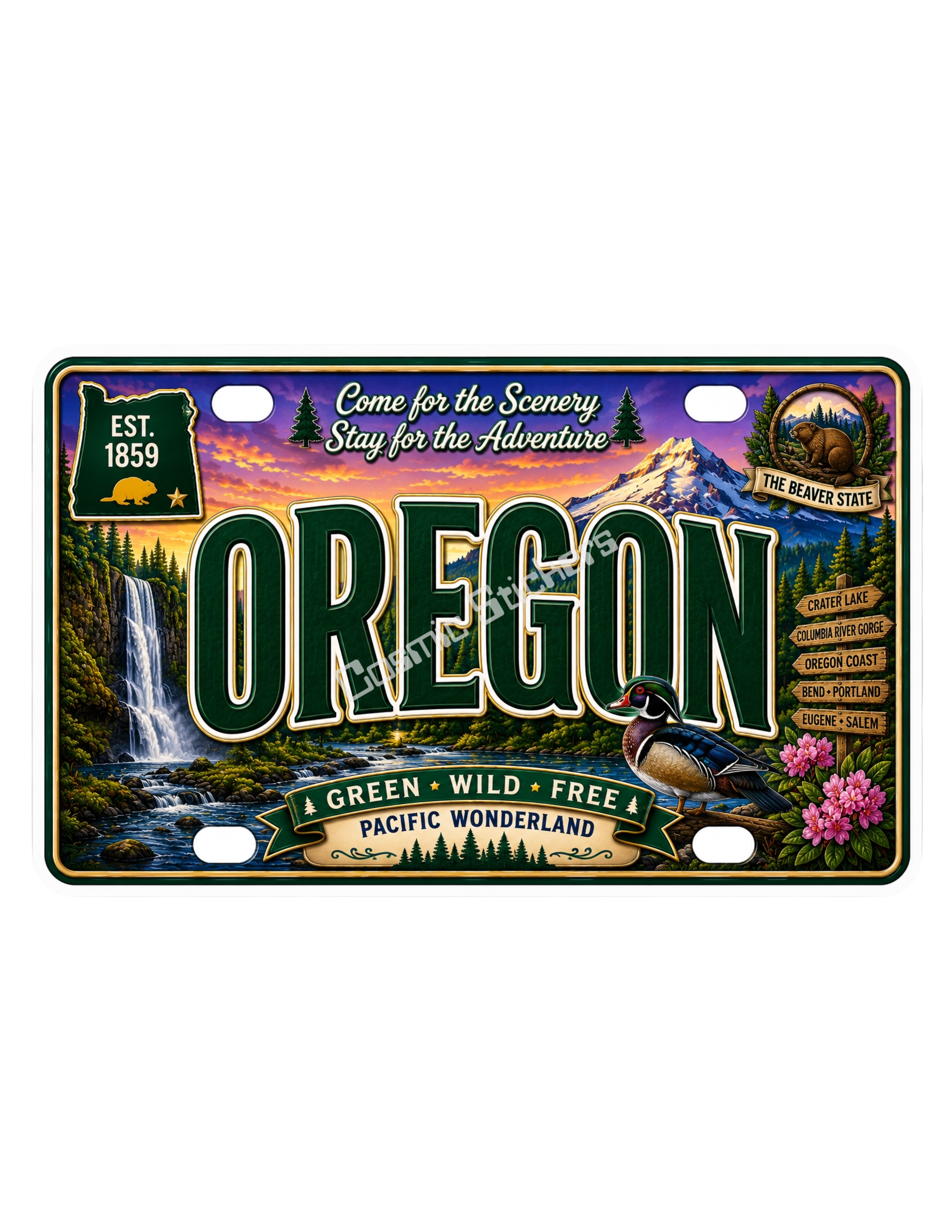 50 State License Plate Sticker Collection •OR• premium die-cut vinyl sticker by Cosmic Stickers