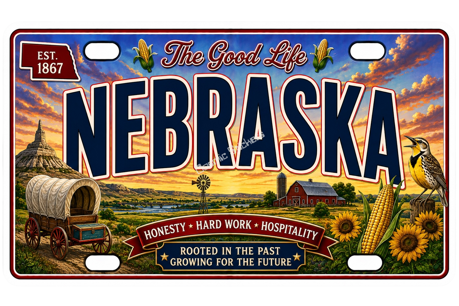 50 State License Plate Sticker Collection •NE• premium die-cut vinyl sticker by Cosmic Stickers