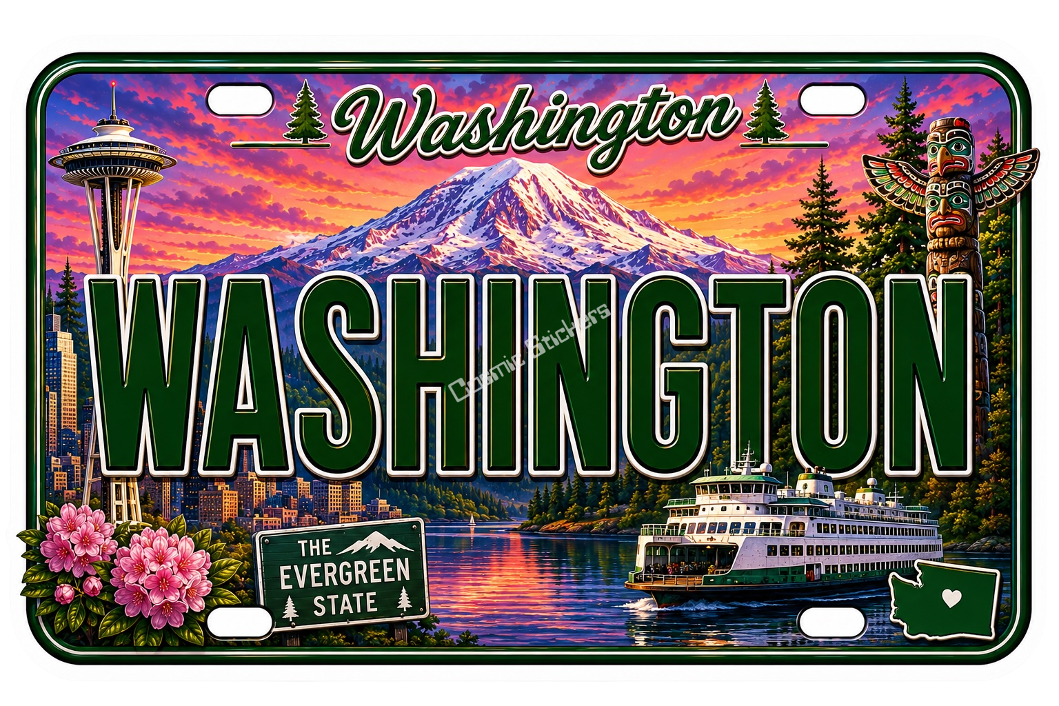 50 State License Plate Sticker Collection •WA• premium die-cut vinyl sticker by Cosmic Stickers