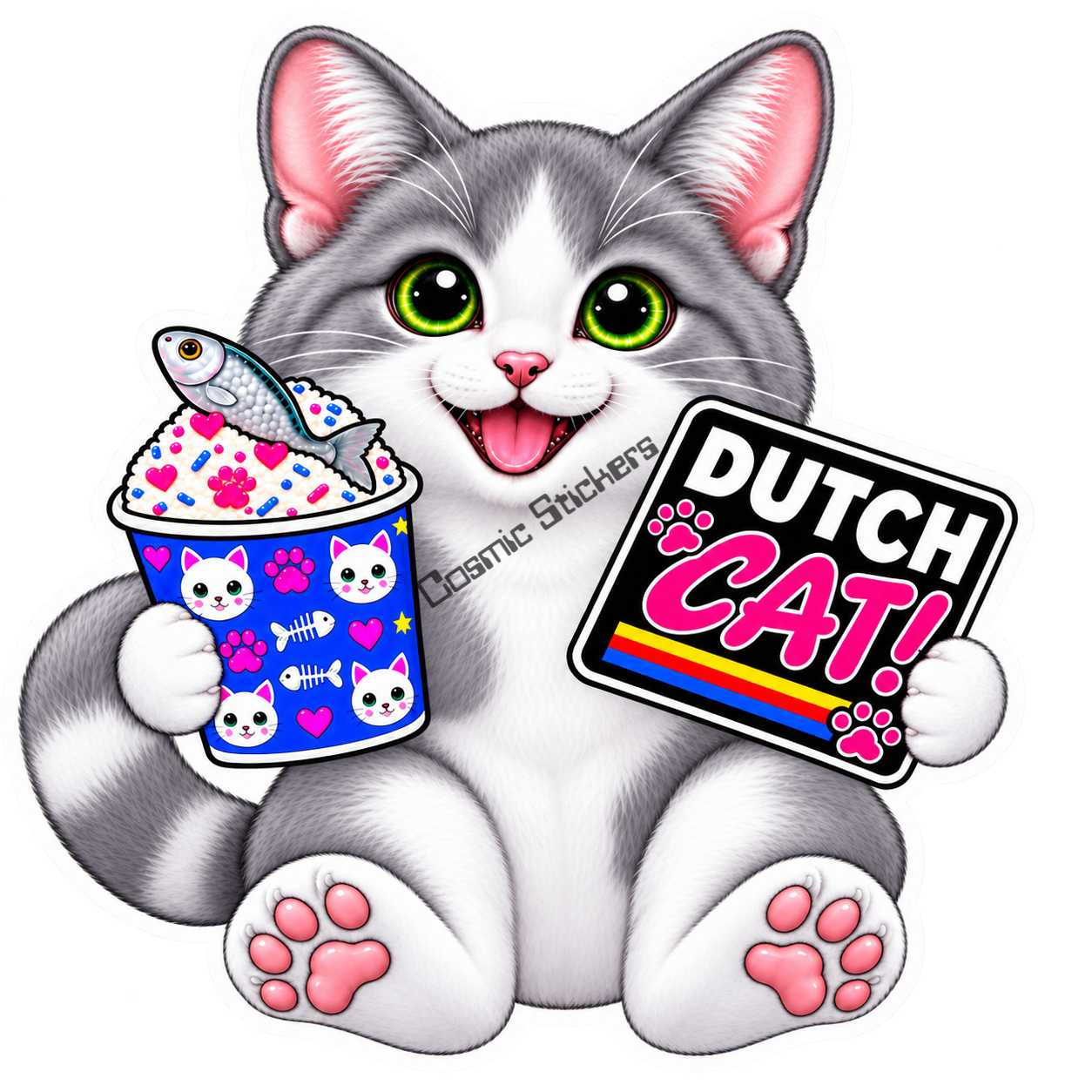 Fan-Made Dutch Cat - Gray & White Bicolor Vinyl Sticker