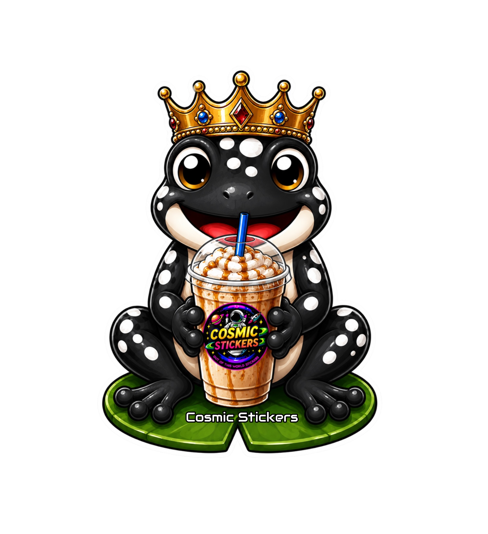 Cosmic Stickers • Cosmic Coffee Frogs • King Croak premium die-cut vinyl sticker by Cosmic Stickers