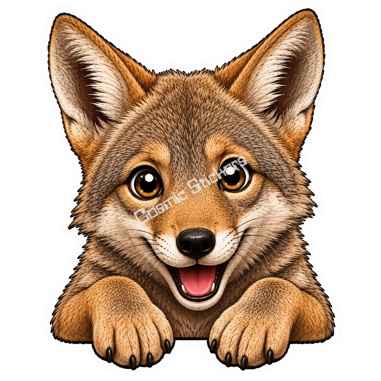 Peekaboo Pals - Coyote premium die-cut vinyl sticker by Cosmic Stickers