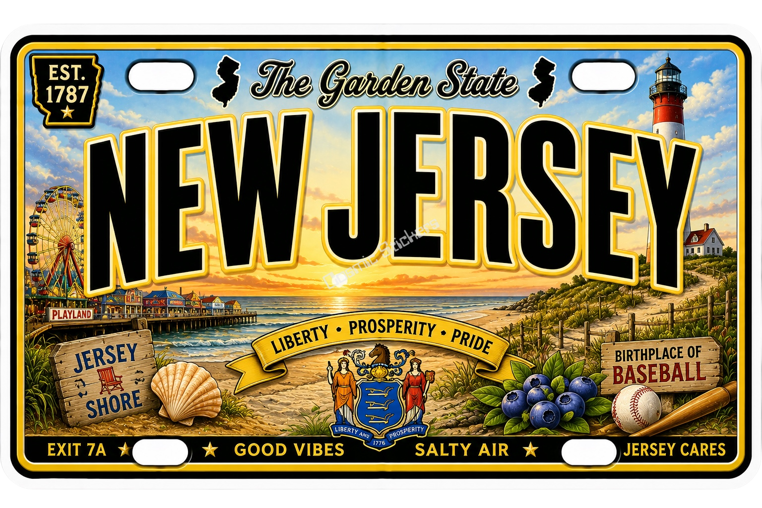 50 State License Plate Sticker Collection •NJ• premium die-cut vinyl sticker by Cosmic Stickers