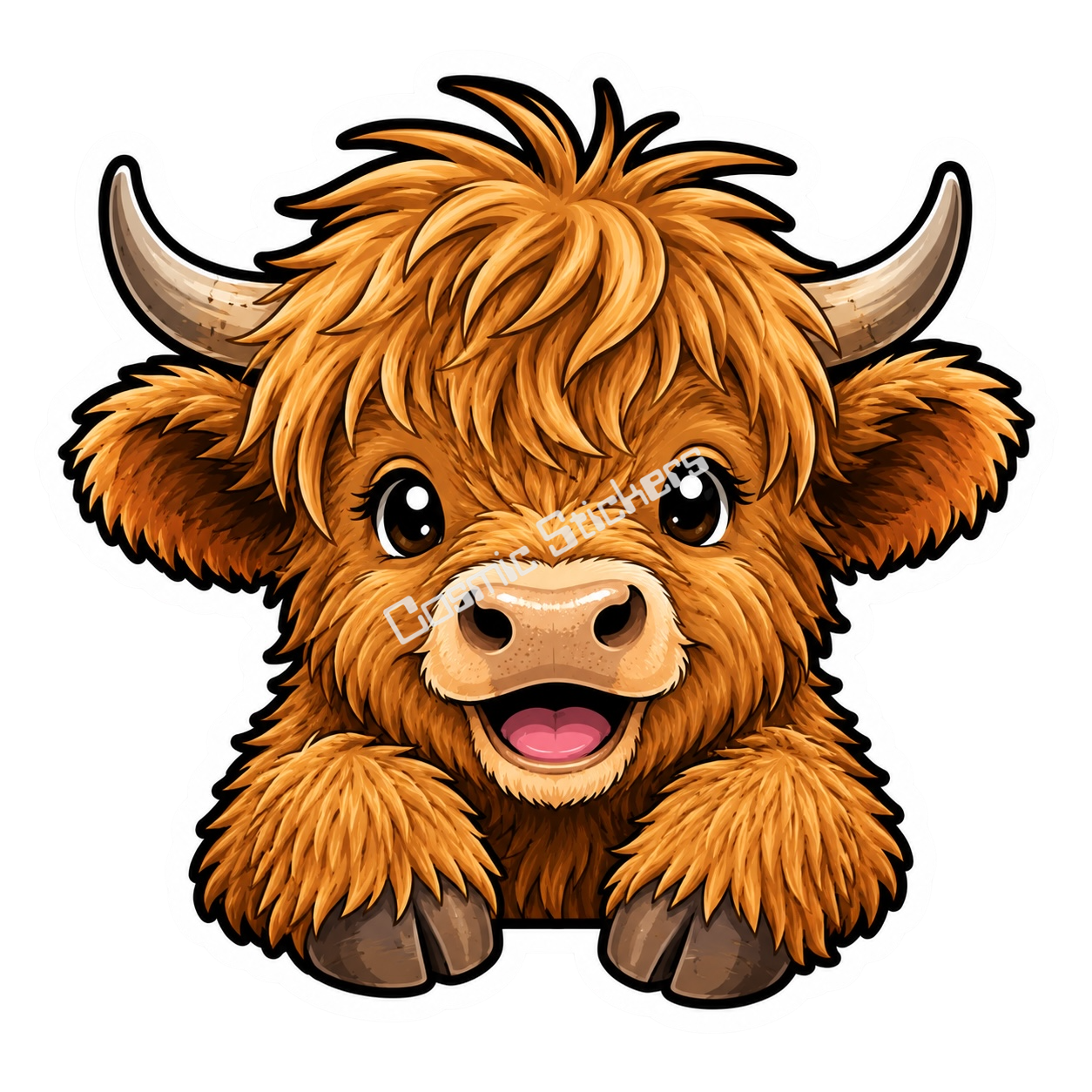 Peekaboo Pals - Highland Cow premium die-cut vinyl sticker by Cosmic Stickers