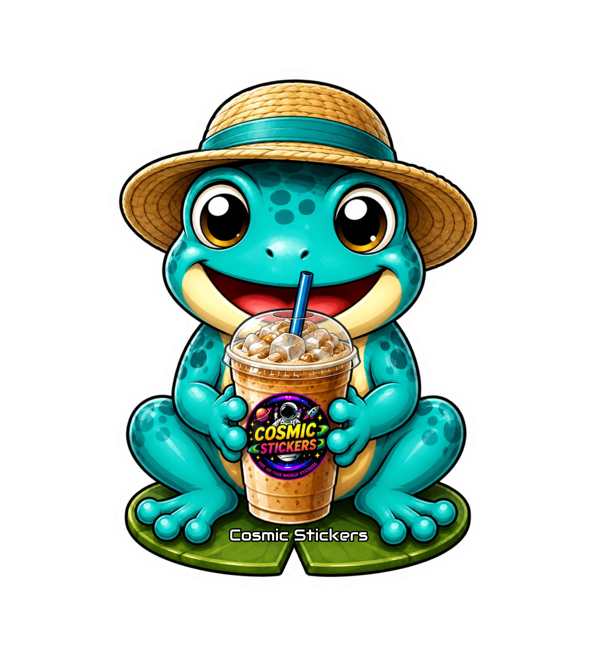 Cosmic Stickers • Cosmic Coffee Frogs • Lily Farmer premium die-cut vinyl sticker by Cosmic Stickers
