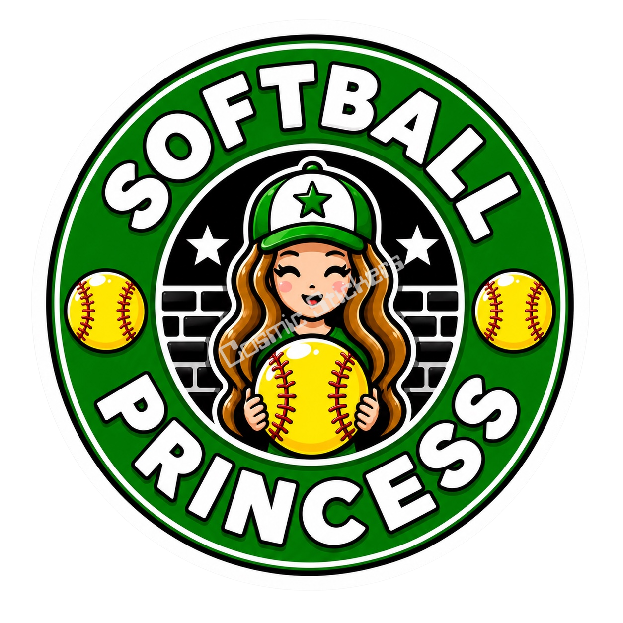 Girls Softball premium die-cut vinyl sticker by Cosmic Stickers