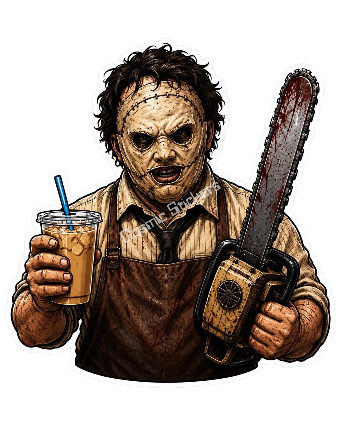 Caffeinated Nightmares - Leather Face premium die-cut vinyl sticker by Cosmic Stickers