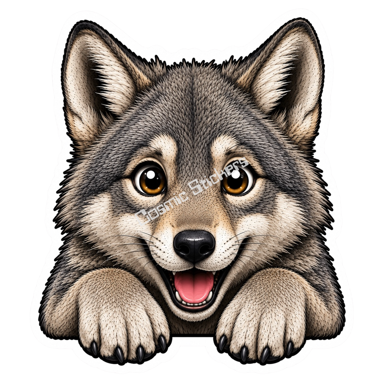 Peekaboo Pals - Wolf premium die-cut vinyl sticker by Cosmic Stickers