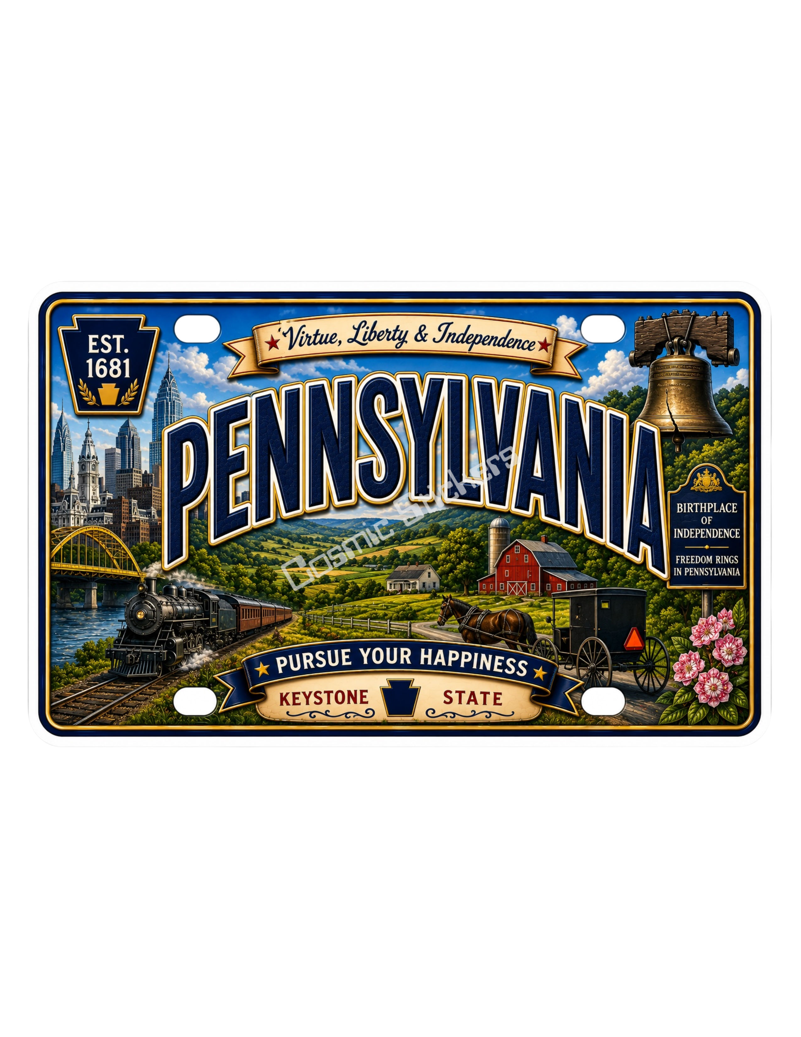 50 State License Plate Sticker Collection •PA• premium die-cut vinyl sticker by Cosmic Stickers