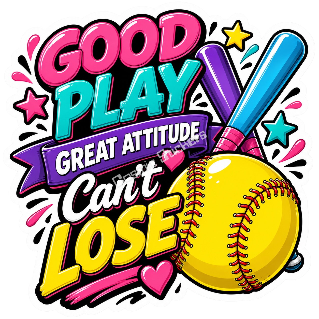 Girls Softball - Good Play, Great Attitude premium die-cut vinyl sticker by Cosmic Stickers