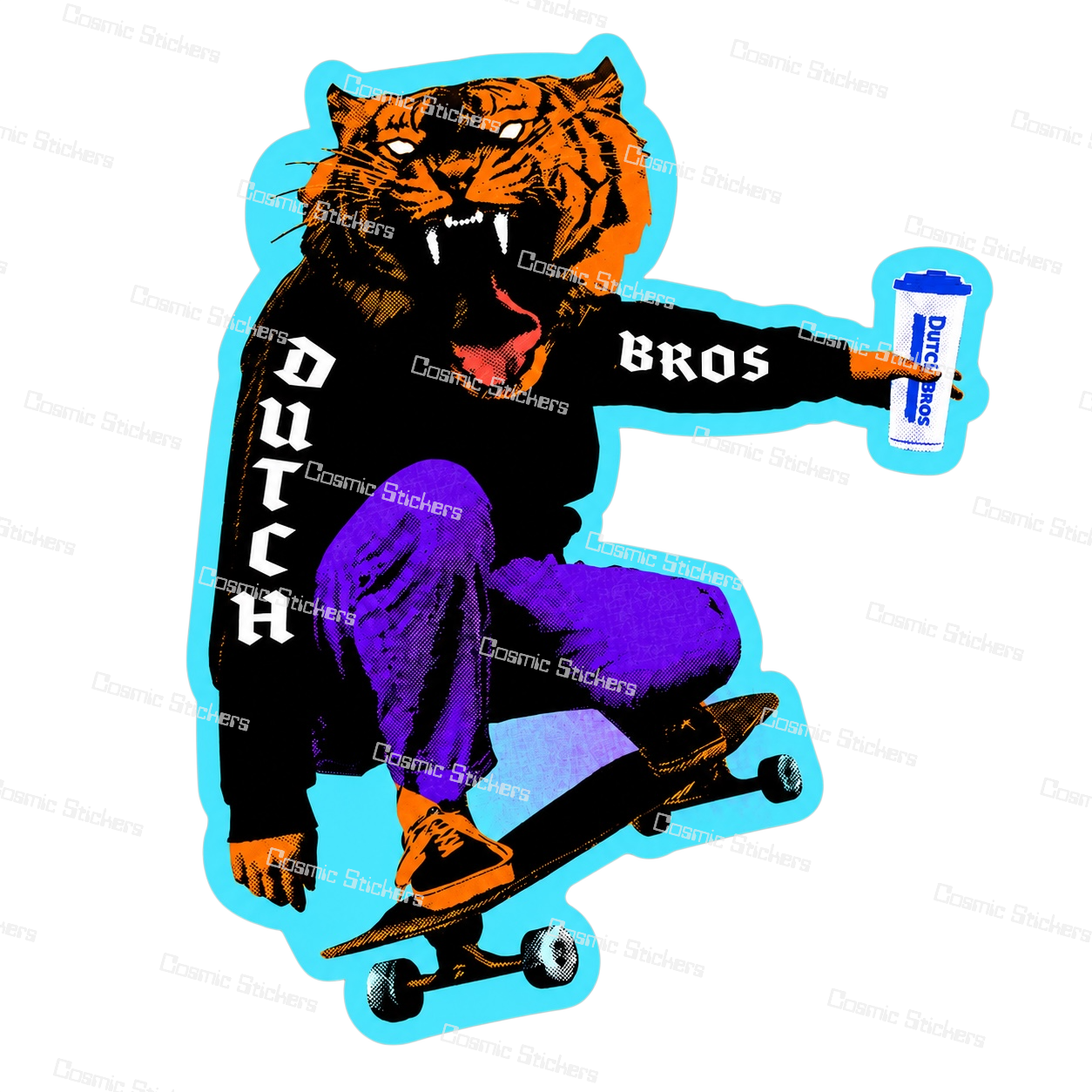 Dutch Bros Skateboarding Tiger | Dutch Bros Inspired Fan-Made Sticker