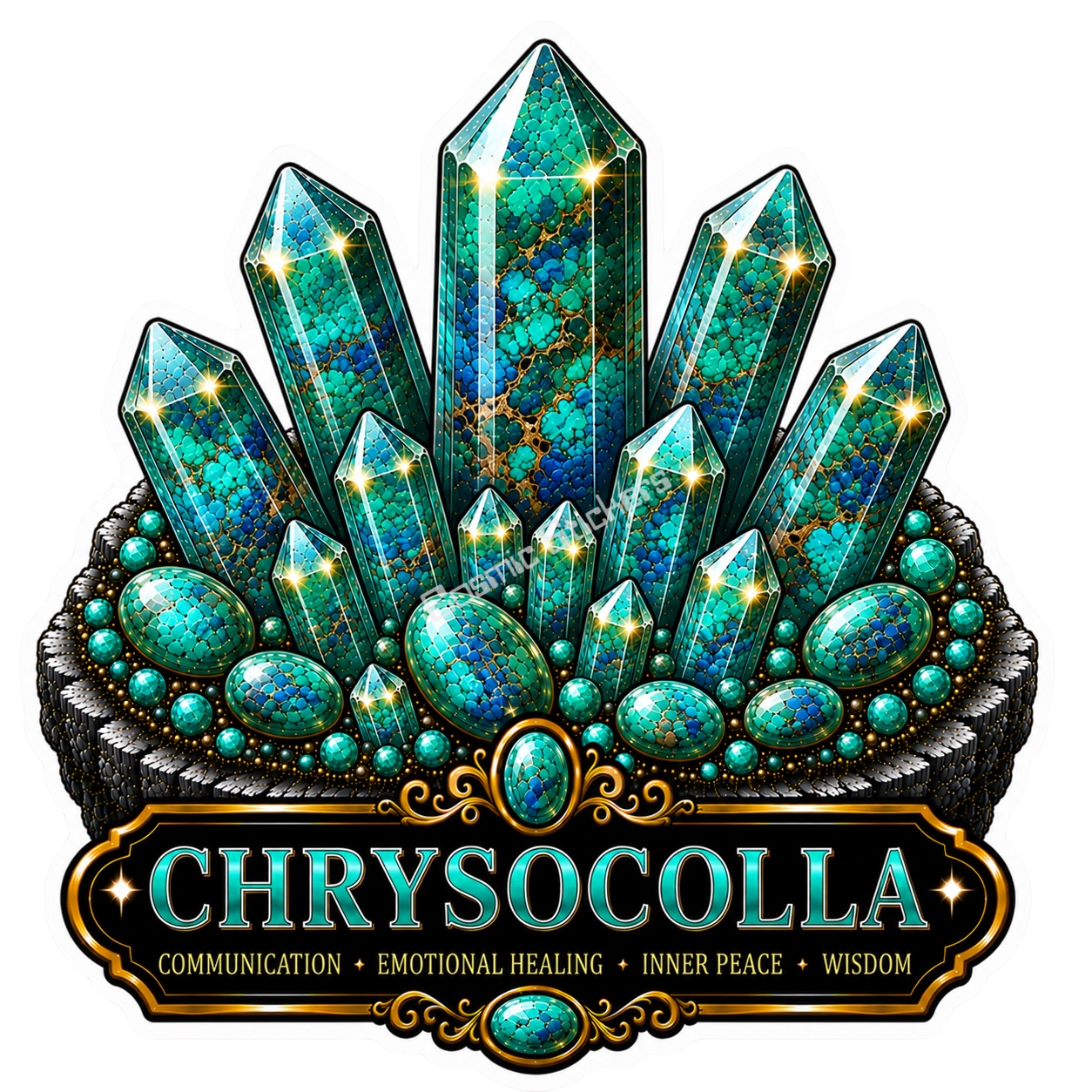 Crystal Meanings Collection - Chrysocolla premium die-cut vinyl sticker by Cosmic Stickers