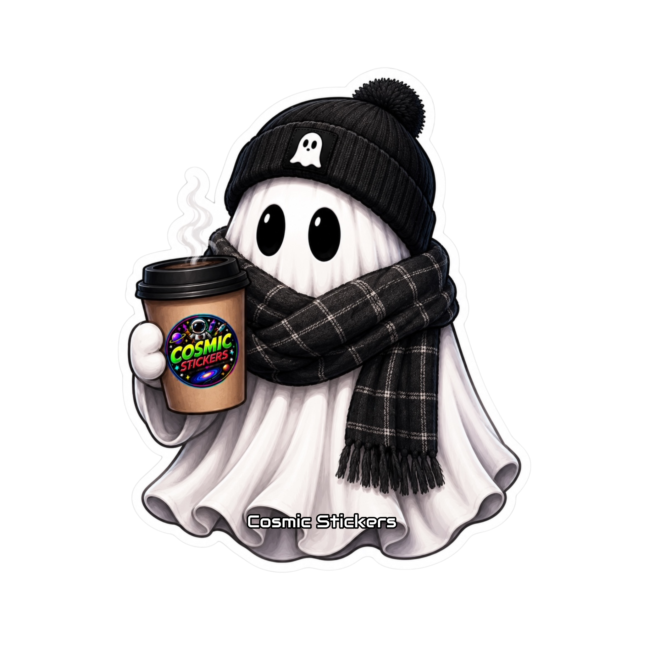 Cosmic Coffee Ghosts •Cold Boo• premium die-cut vinyl sticker by Cosmic Stickers