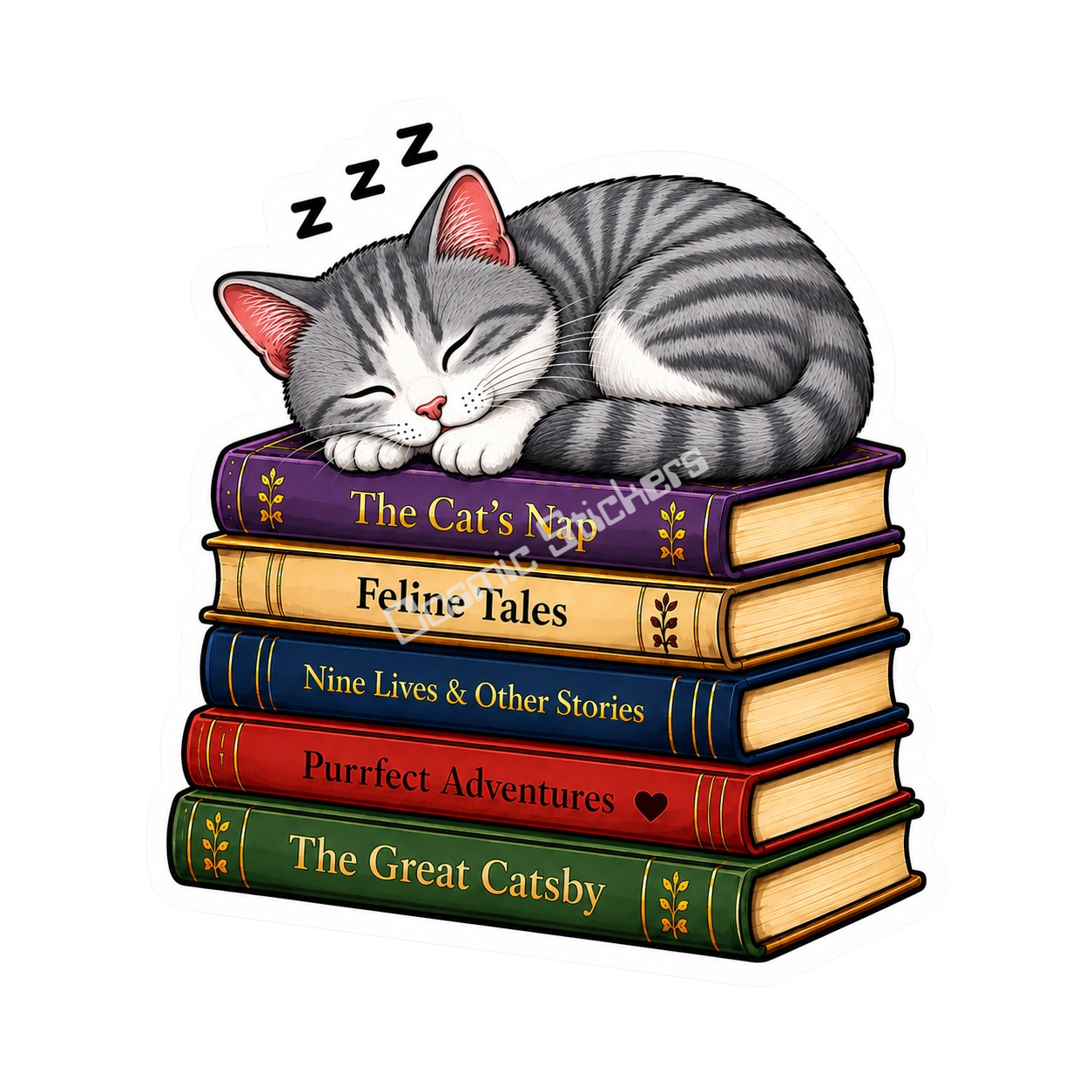 The Cat Nap Collection - Gray-and-White Tabby premium die-cut vinyl sticker by Cosmic Stickers