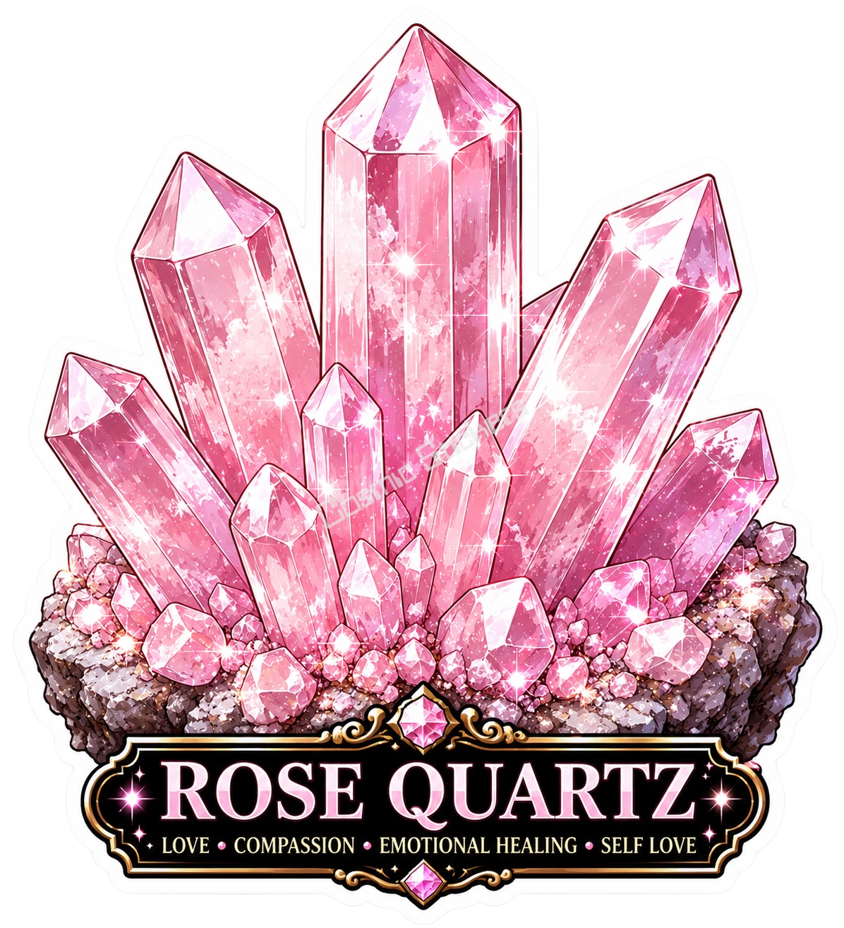 Crystal Meanings Collection - Rose Quartz premium die-cut vinyl sticker by Cosmic Stickers