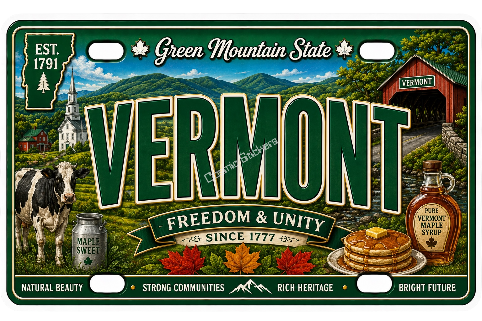 50 State License Plate Sticker Collection •VT• premium die-cut vinyl sticker by Cosmic Stickers
