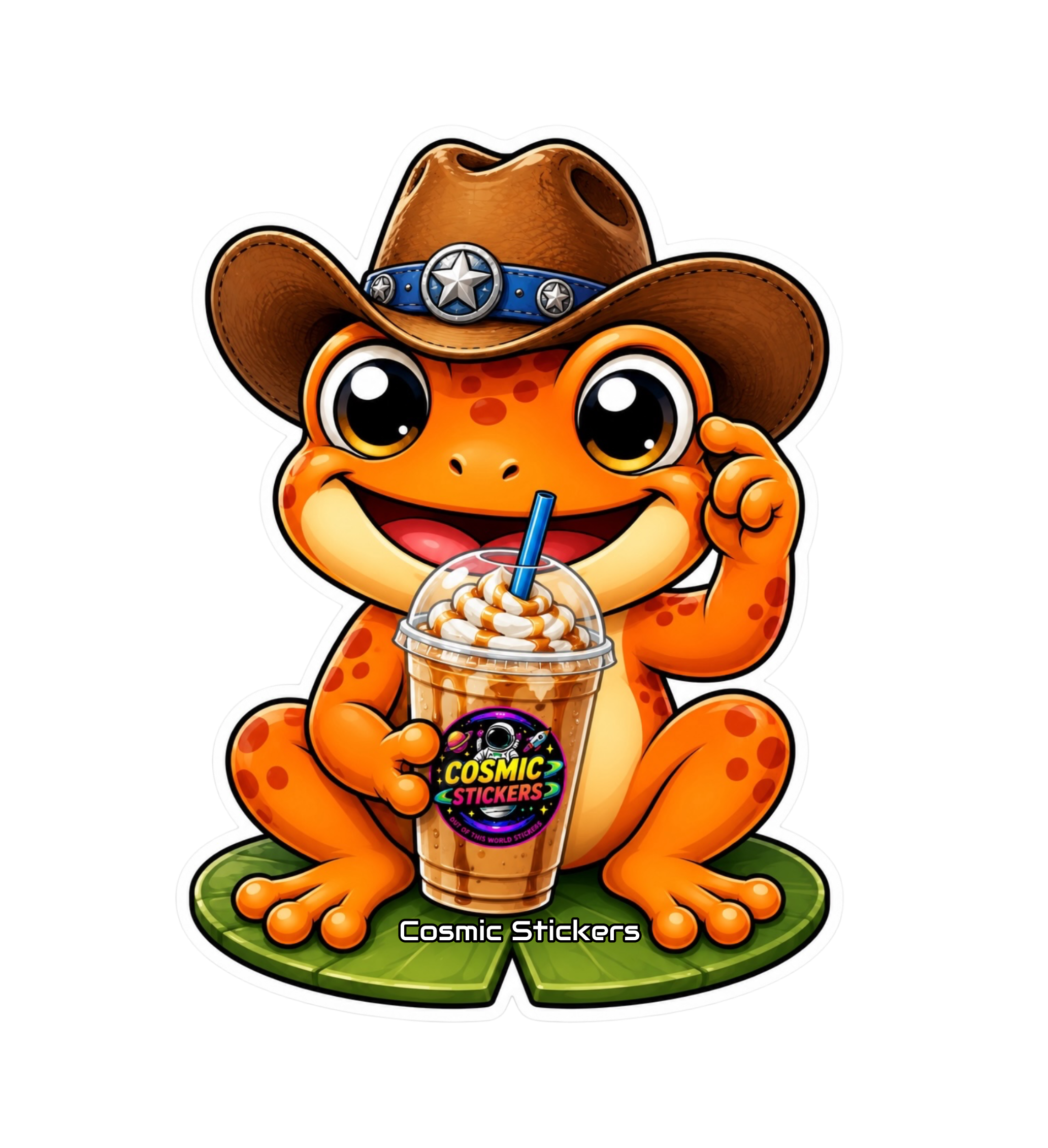 Cosmic Stickers • Cosmic Coffee Frogs • Howdy Hopper premium die-cut vinyl sticker by Cosmic Stickers