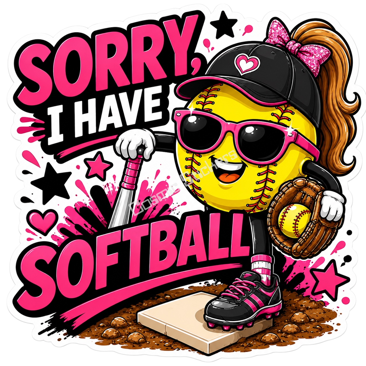 Girls Softball - Sorry, I Have Softball premium die-cut vinyl sticker by Cosmic Stickers