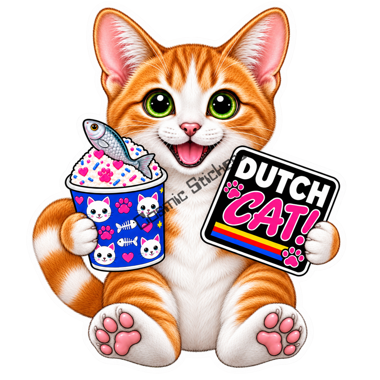 Fan-Made Dutch Cat - Orange & White Vinyl Sticker
