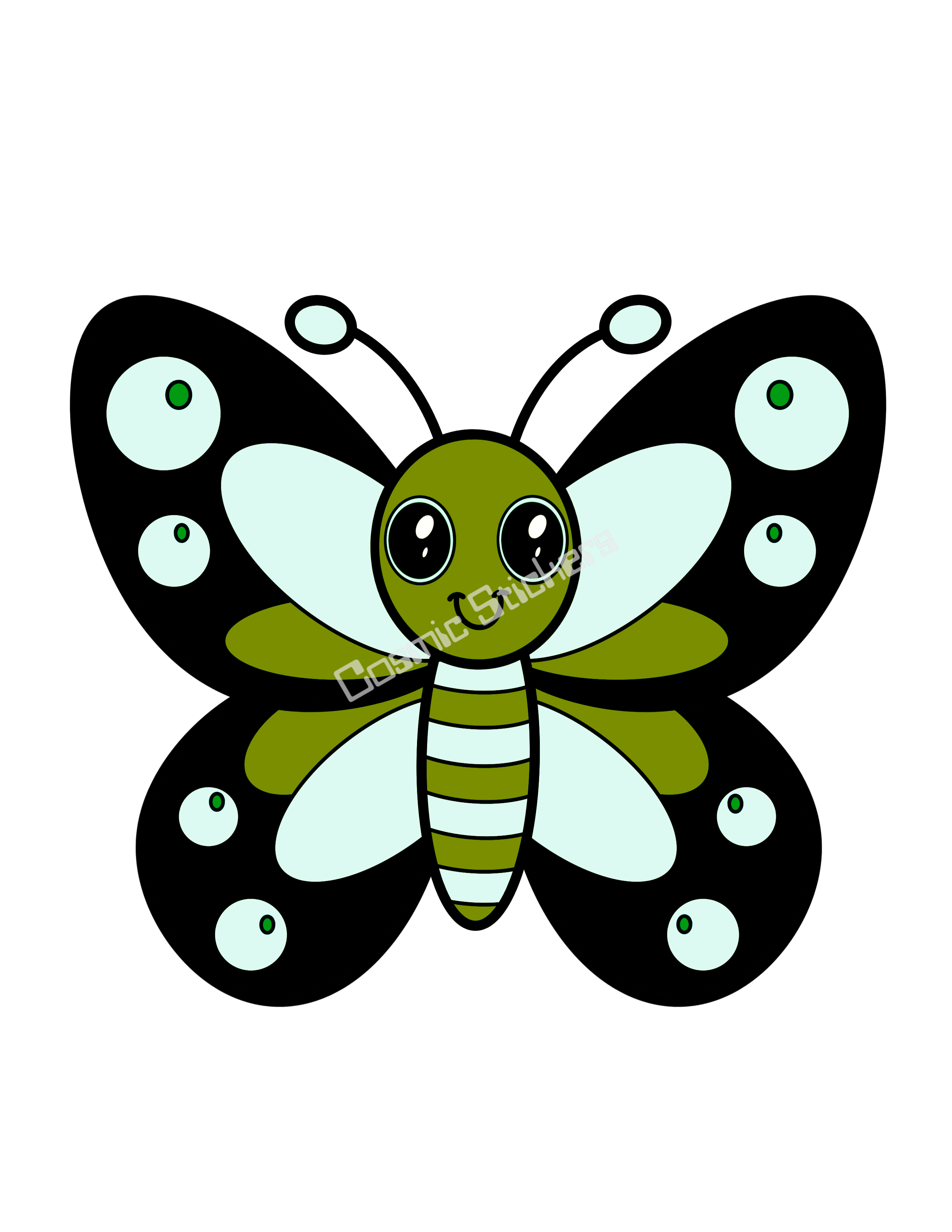 Cosmic Stickers- Butterfly- Green/Black