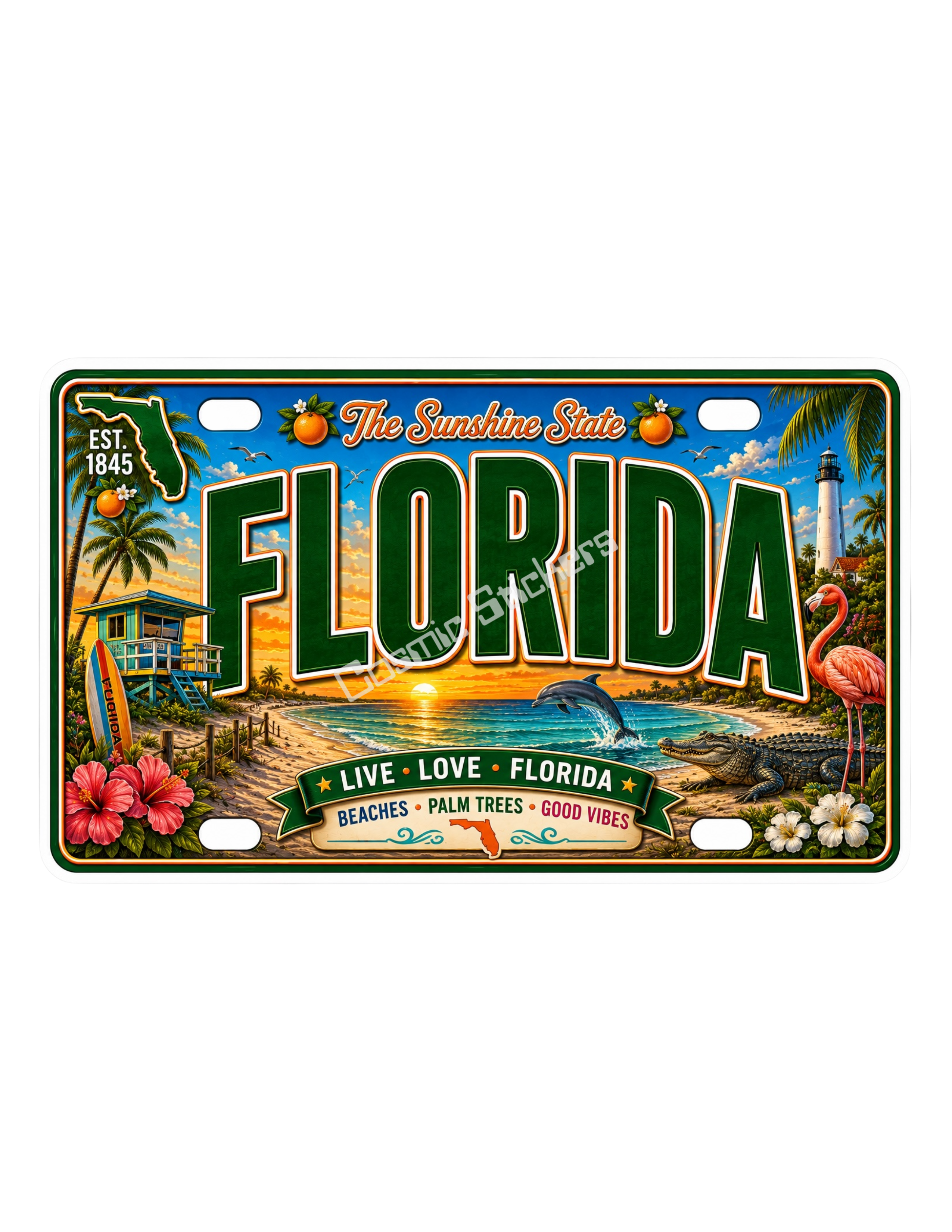 50 State License Plate Sticker Collection •FL• premium die-cut vinyl sticker by Cosmic Stickers