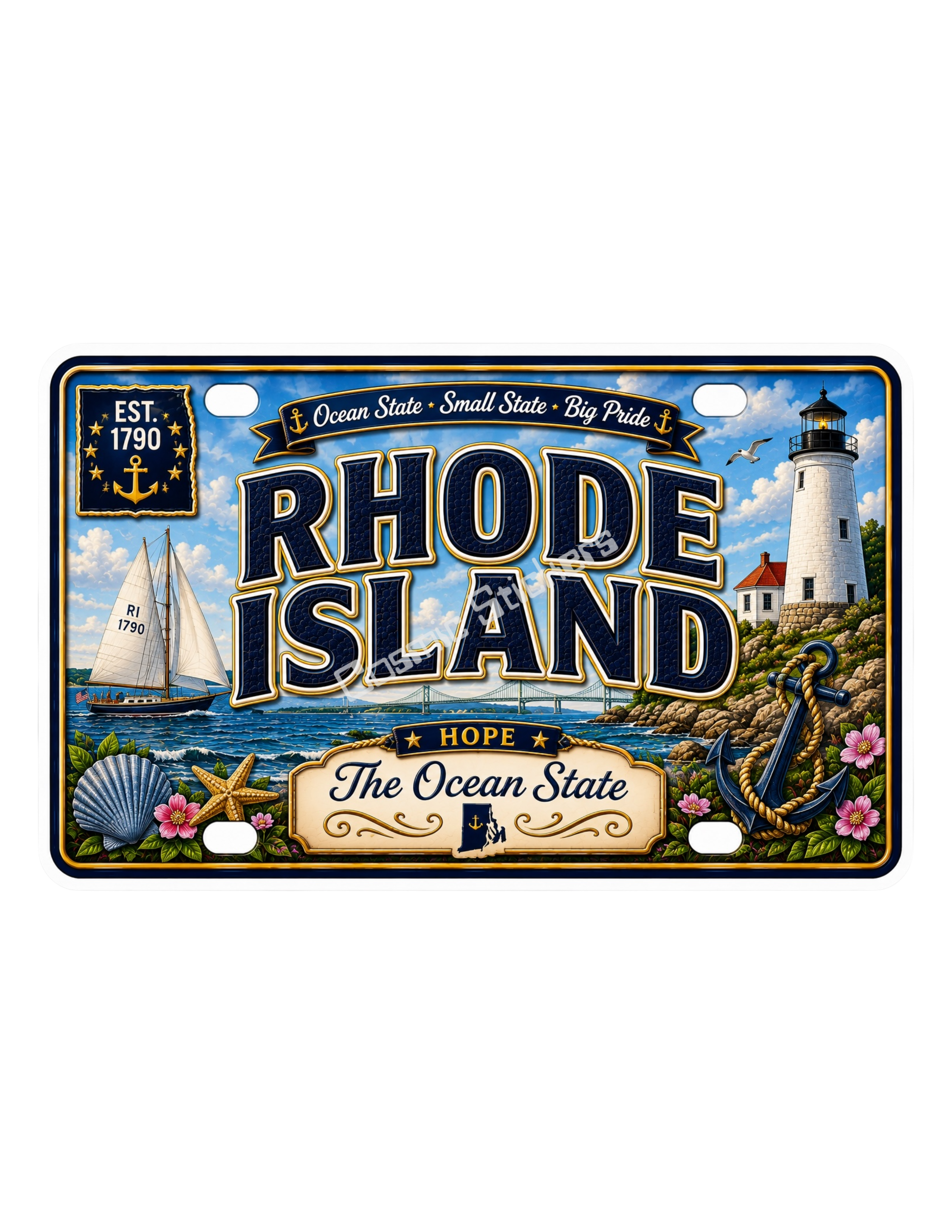50 State License Plate Sticker Collection •RI• premium die-cut vinyl sticker by Cosmic Stickers