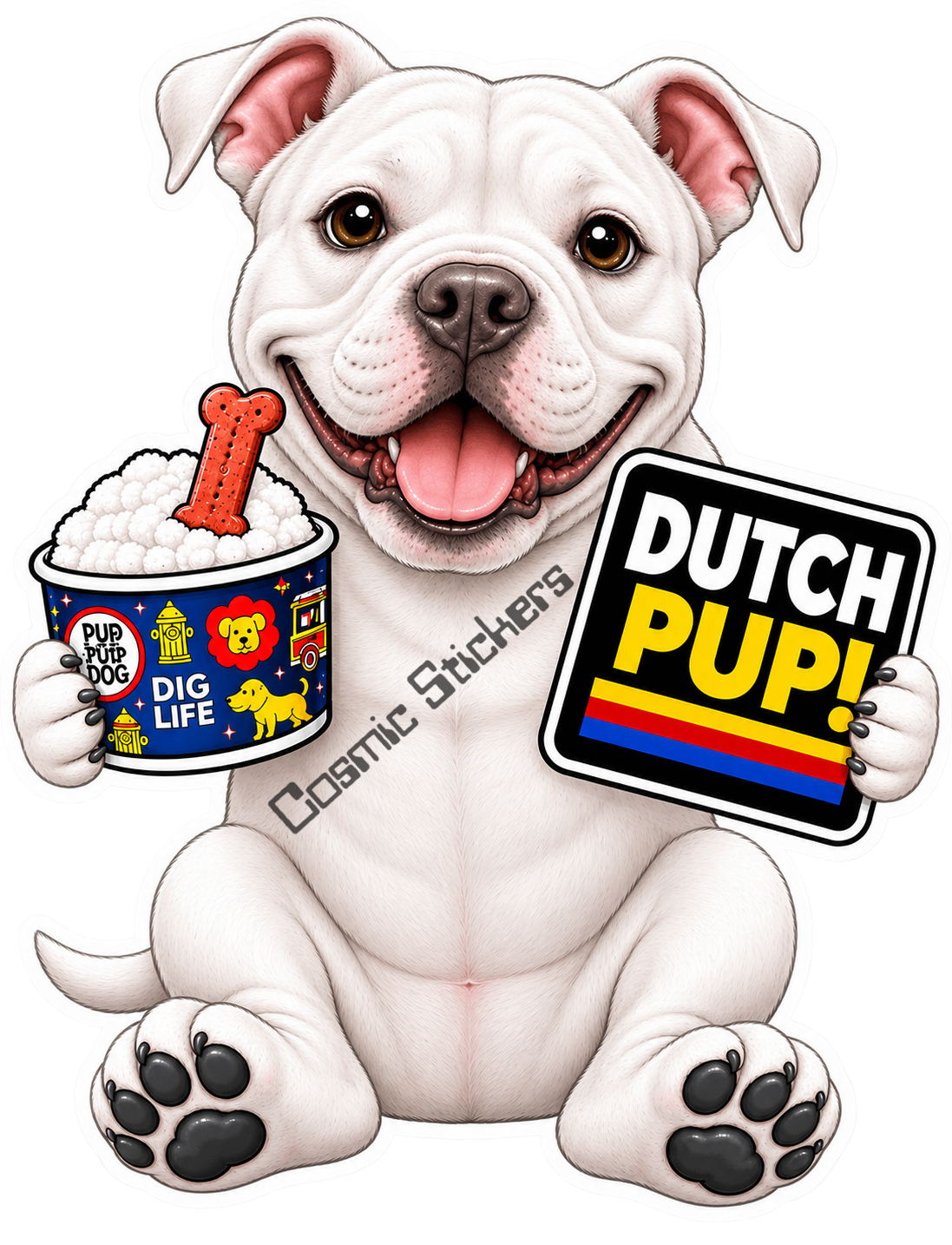 Fan-Made Dutch Pups! - Pit Bull - White Vinyl Sticker