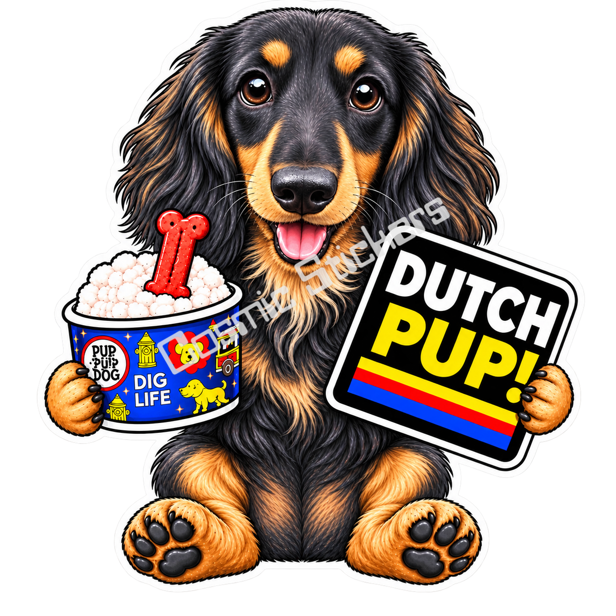 Fan-Made Dutch Pups! - Long-Haired Dachshund Vinyl Sticker