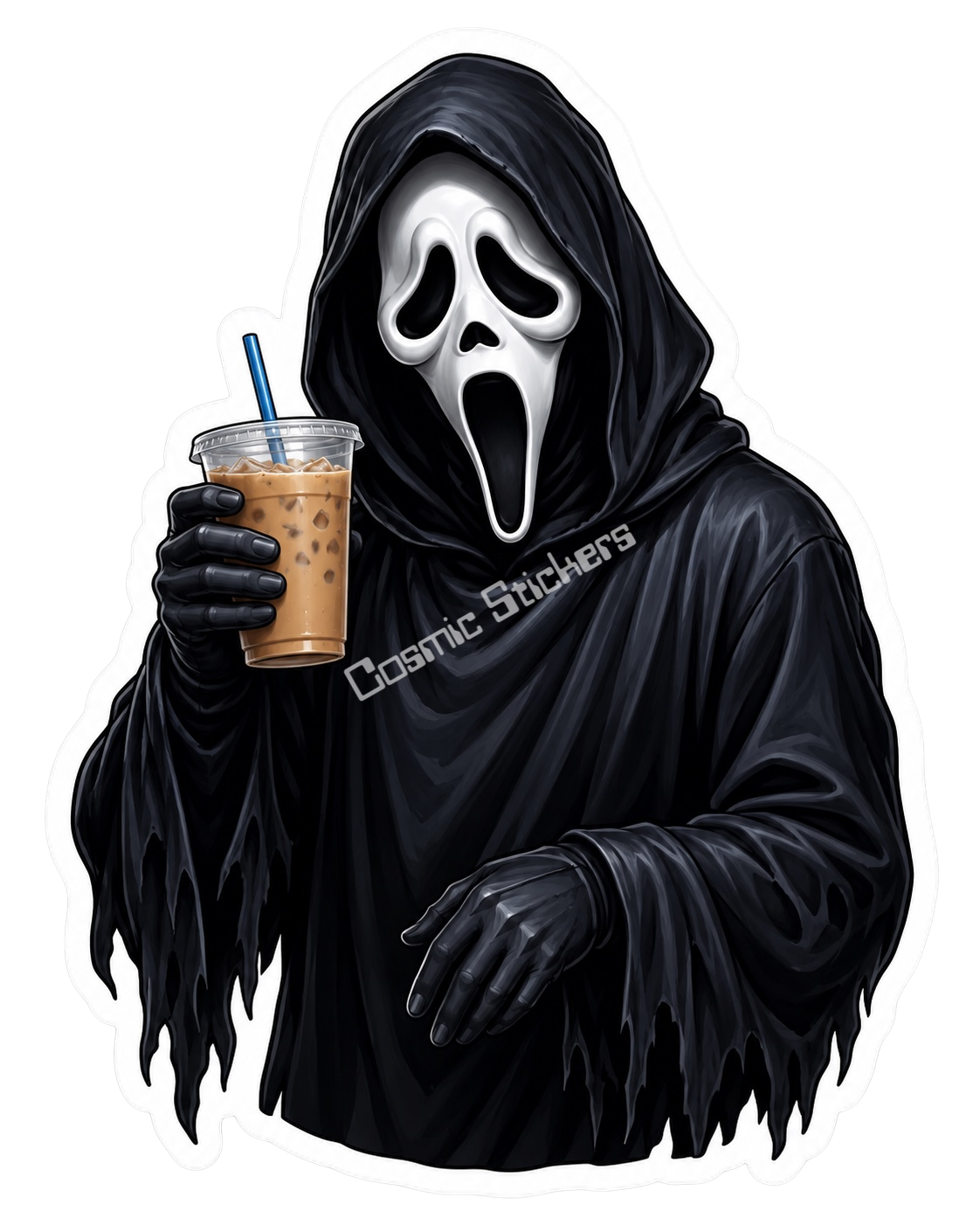 Caffeinated Nightmares - GhostFace premium die-cut vinyl sticker by Cosmic Stickers