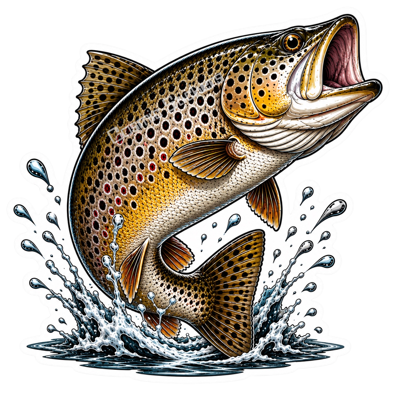 Fishing Stickers - Brown Trout (Black & White)