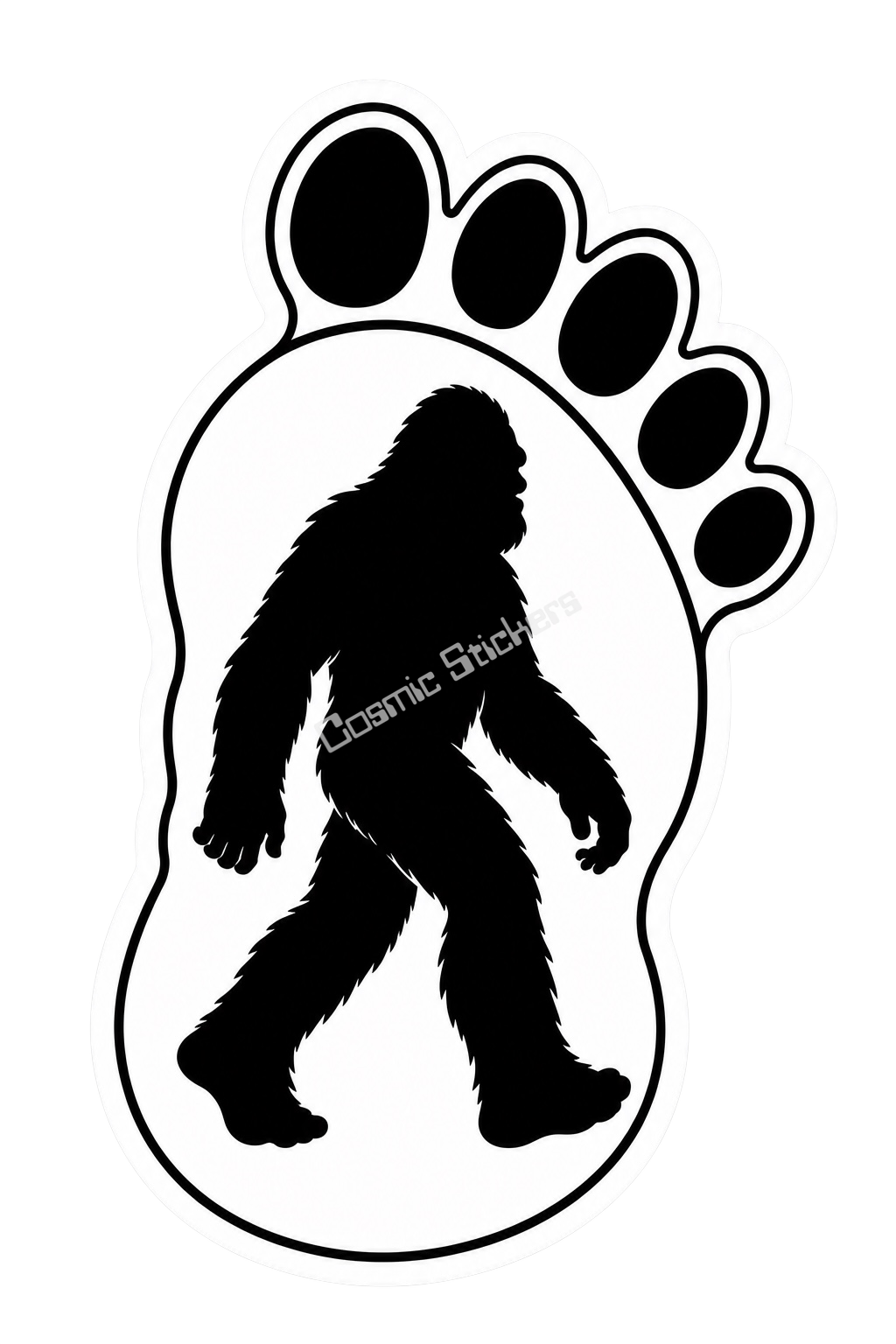 Bigfoot Stickers - Big Foot Inside Foot Print - B&W