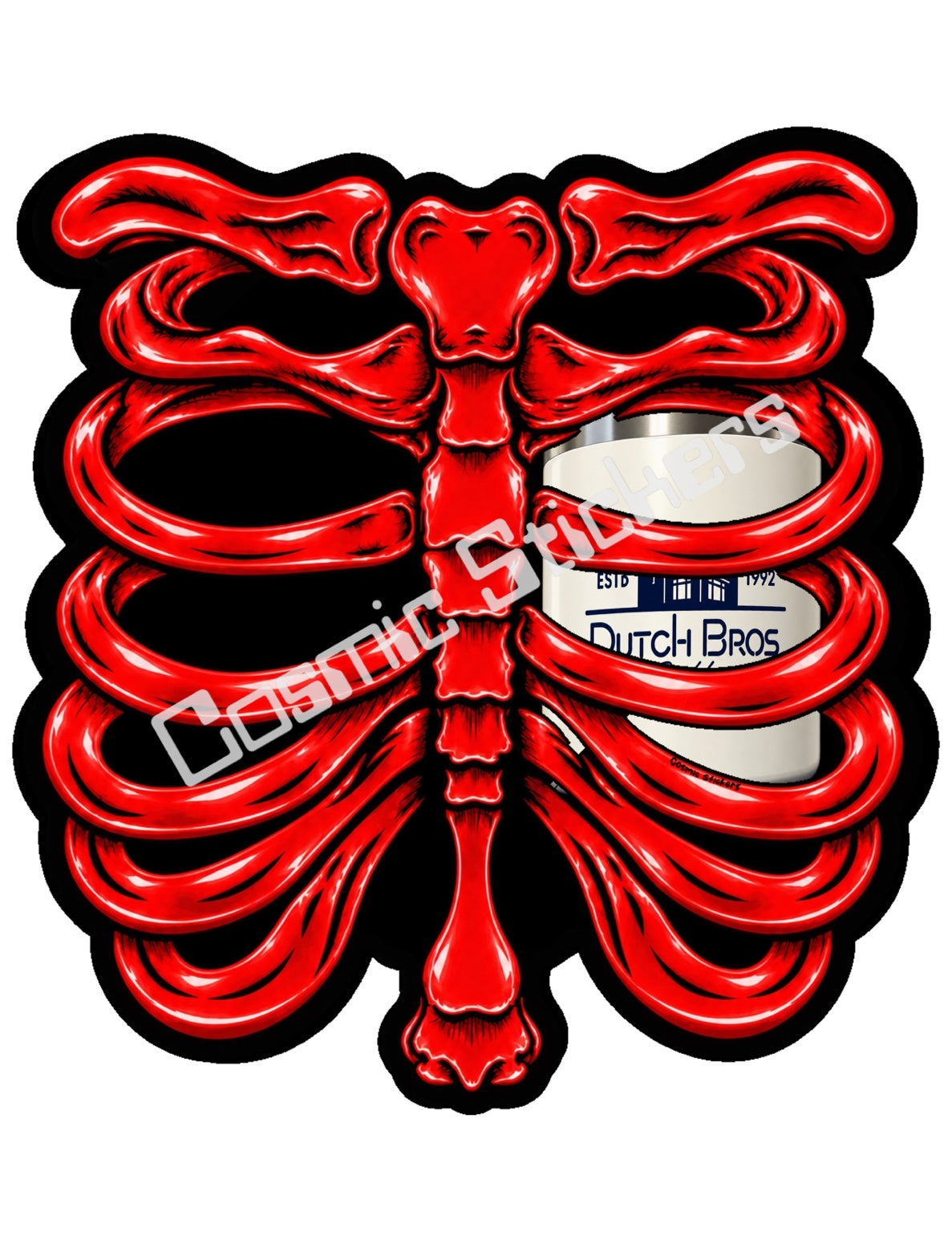 Fan Made Dutch Bros Red Skeleton - Cream Travel Tumbler Sticker