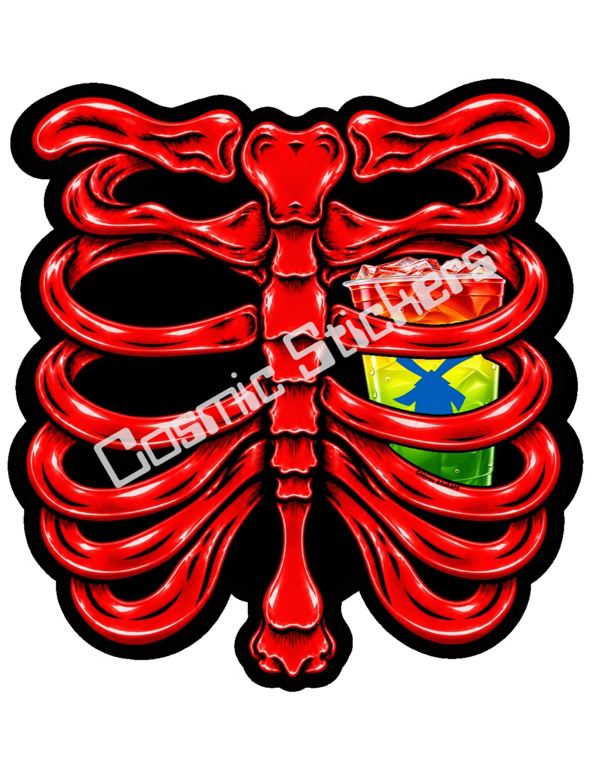 Fan Made Dutch Bros Red Skeleton - Rainbow Iced Drink Sticker