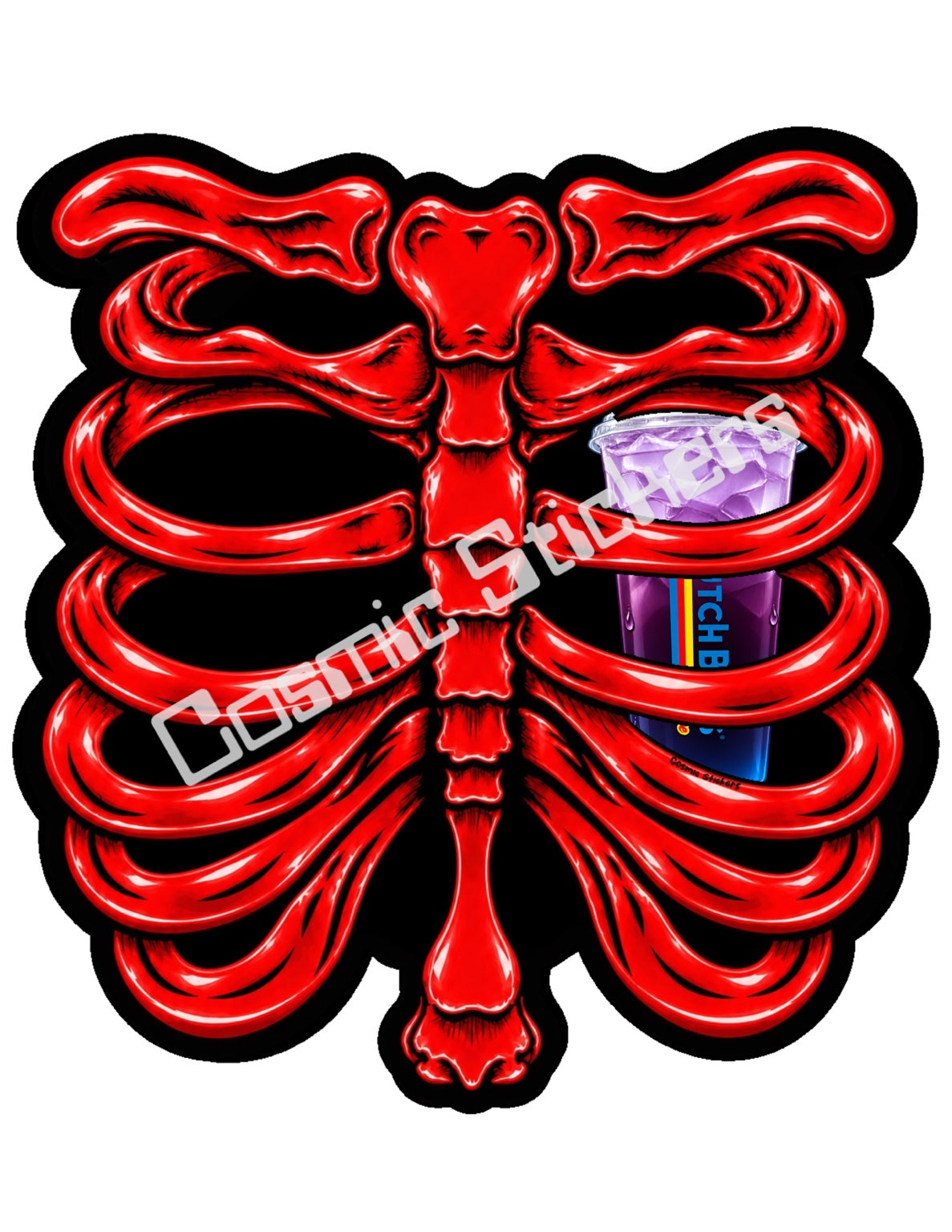 Fan Made Dutch Bros Red Skeleton - Purple Iced Drink Sticker