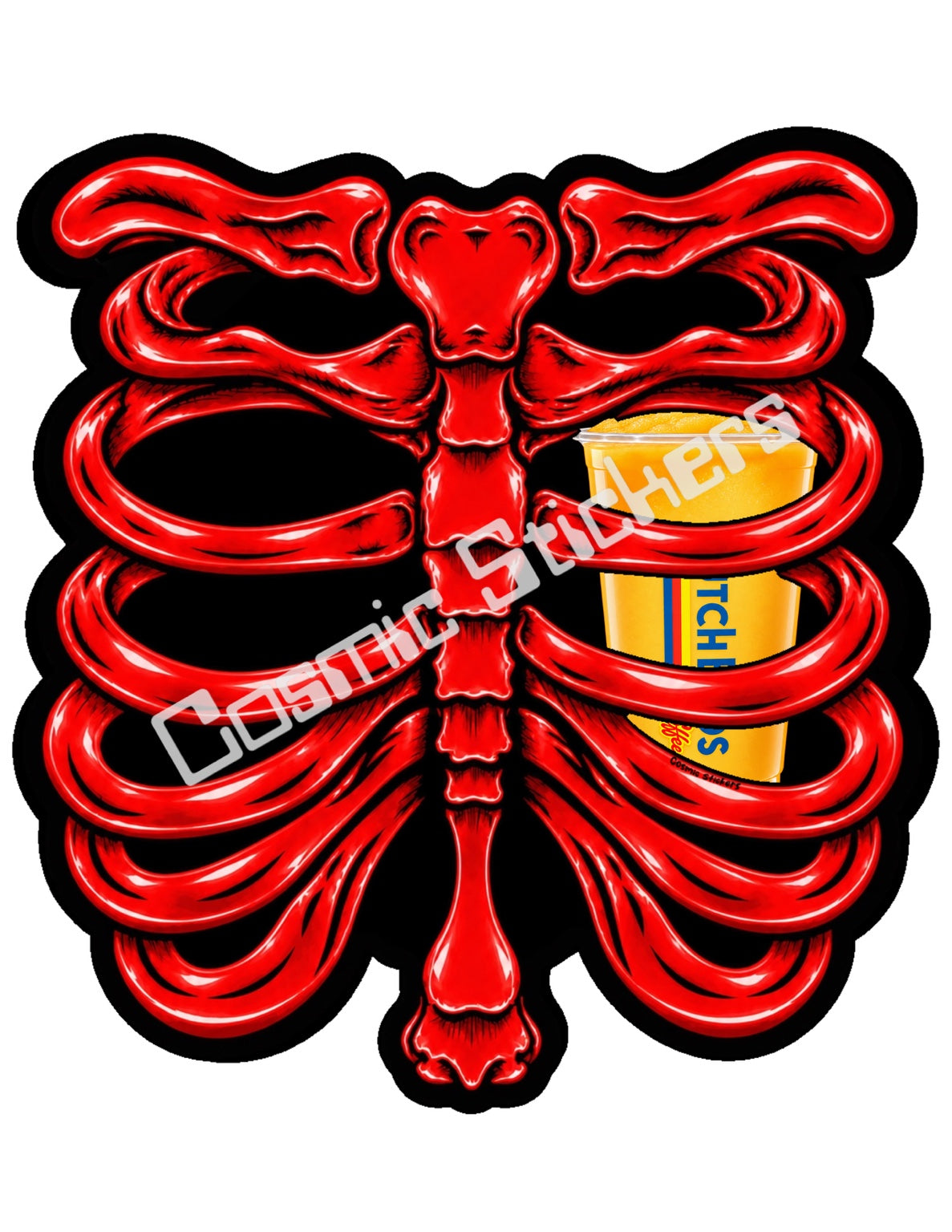 Fan Made Dutch Bros Red Skeleton - Orange Blended Drink Sticker