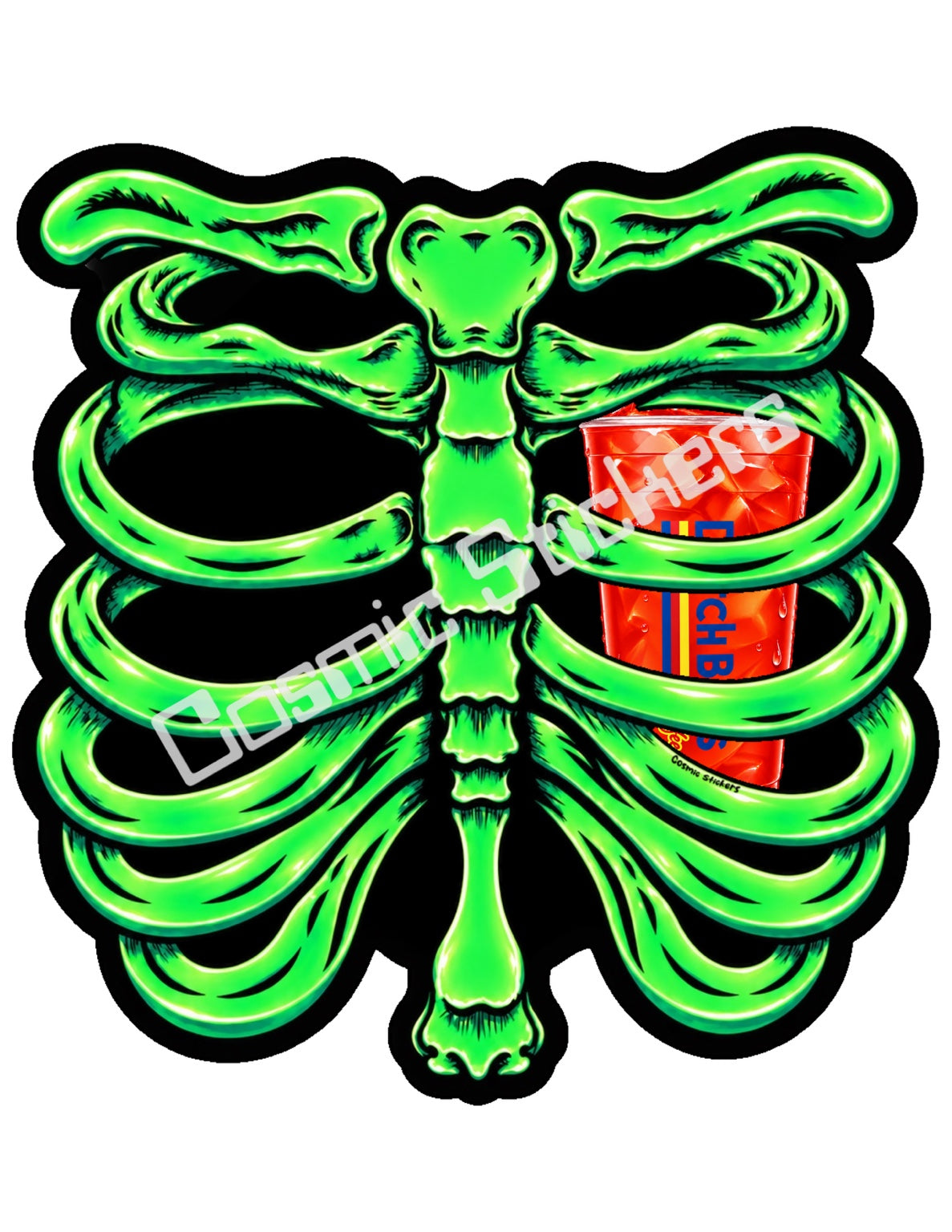 Fan Made Dutch Bros Neon Green Skeleton - Red Iced Drink Sticker