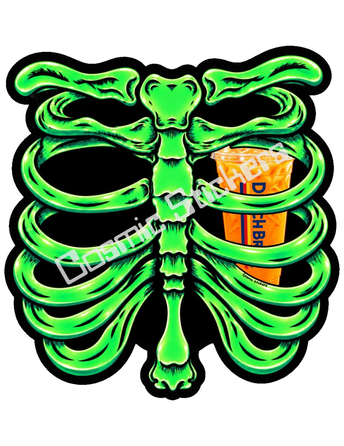 Fan Made Dutch Bros Neon Green Skeleton - Orange Iced Drink Sticker