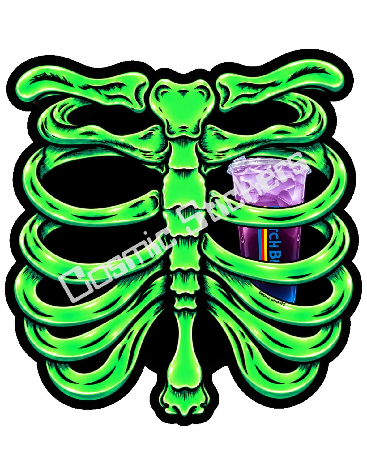 Fan Made Dutch Bros Neon Green Skeleton - Purple Iced Drink Sticker