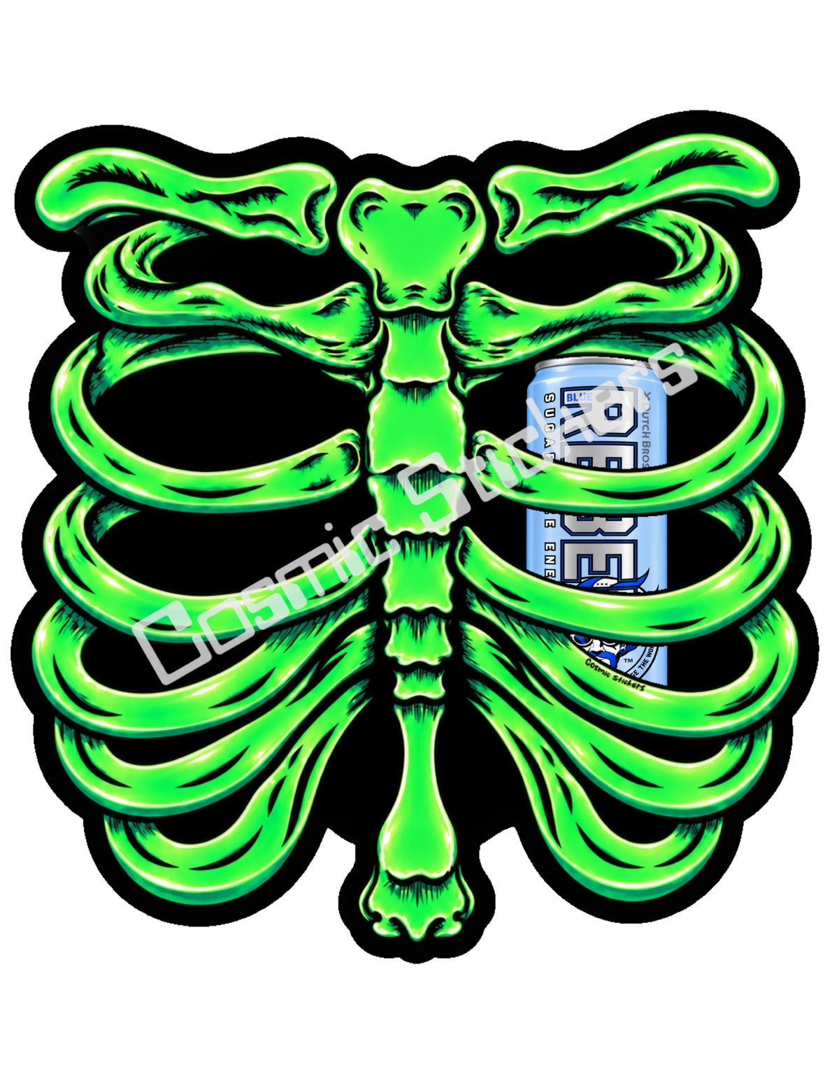 Fan Made Dutch Bros Neon Green Skeleton - Sugar Free Rebel Can Sticker