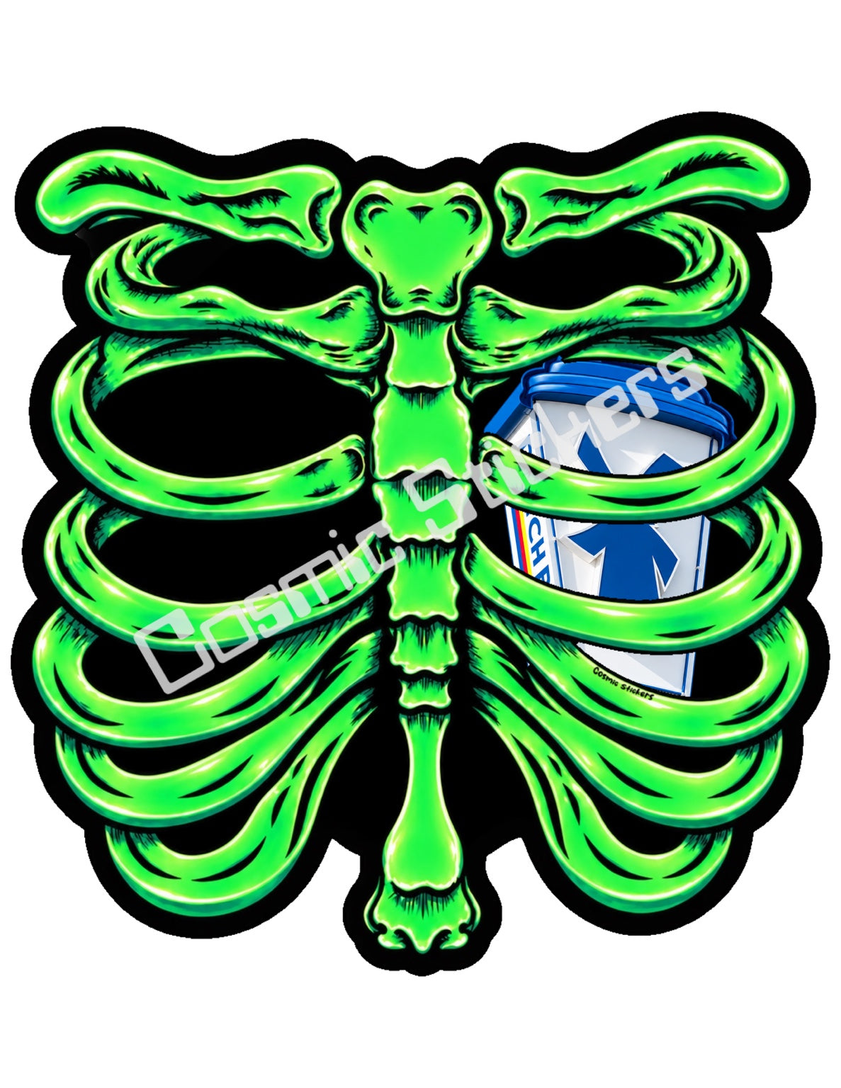 Fan Made Dutch Bros Neon Green Skeleton - Windmill Hot Cup Sticker