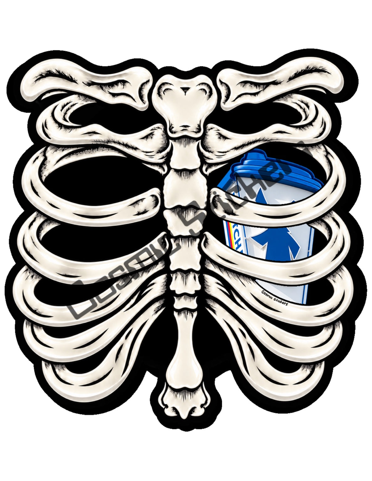 Fan Made Dutch Bros Bone White Skeleton - Windmill Hot Cup Sticker