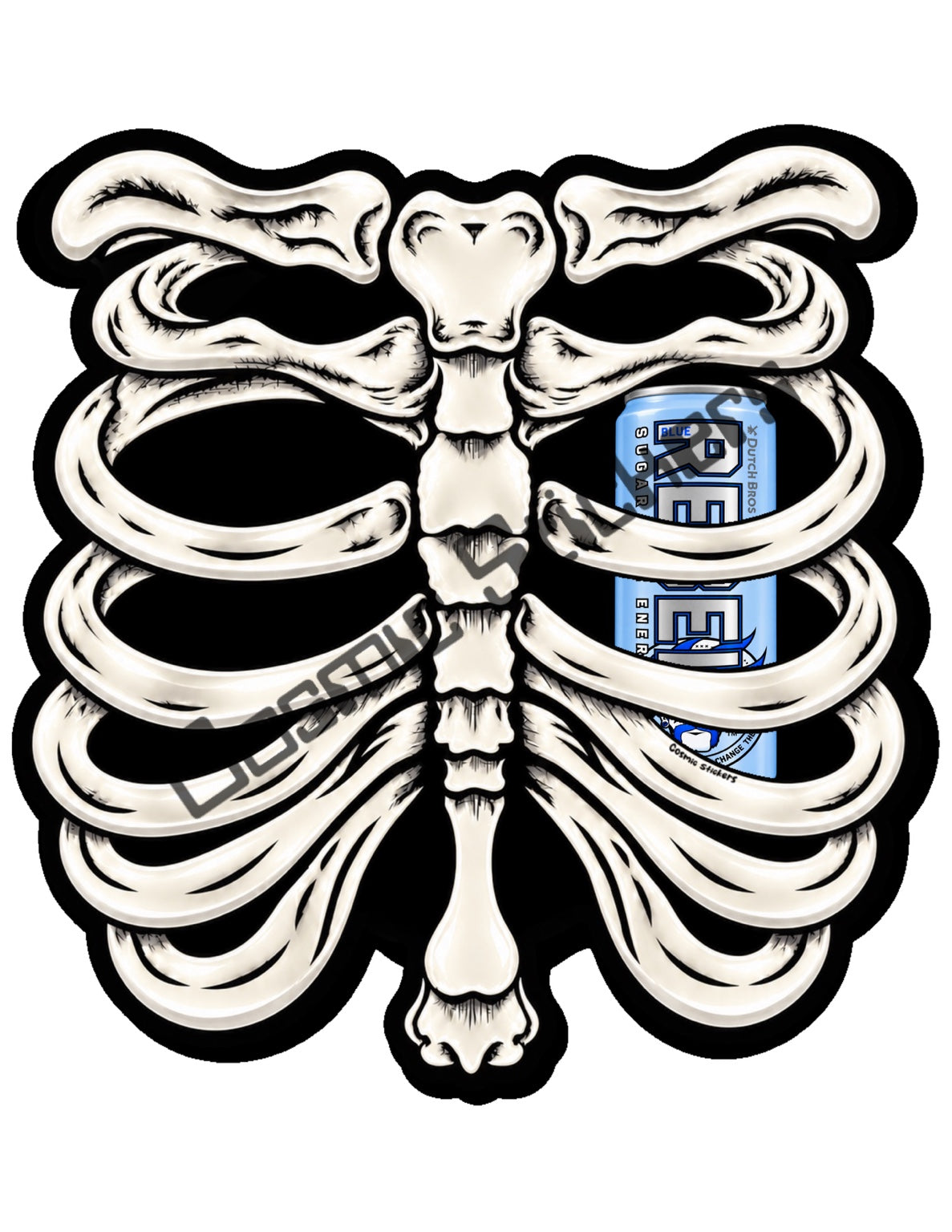 Fan Made Dutch Bros Bone White Skeleton - Sugar Free Rebel Can Sticker