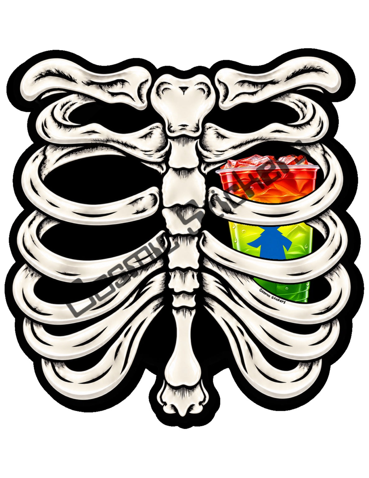 Fan Made Dutch Bros Bone White Skeleton - Rainbow Iced Drink Sticker