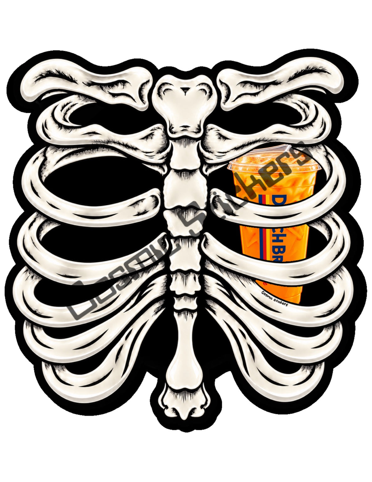 Fan Made Dutch Bros Bone White Skeleton - Orange Iced Drink Sticker
