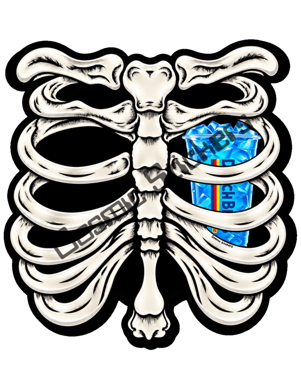 Fan Made Dutch Bros Bone White Skeleton - Blue Iced Drink Sticker