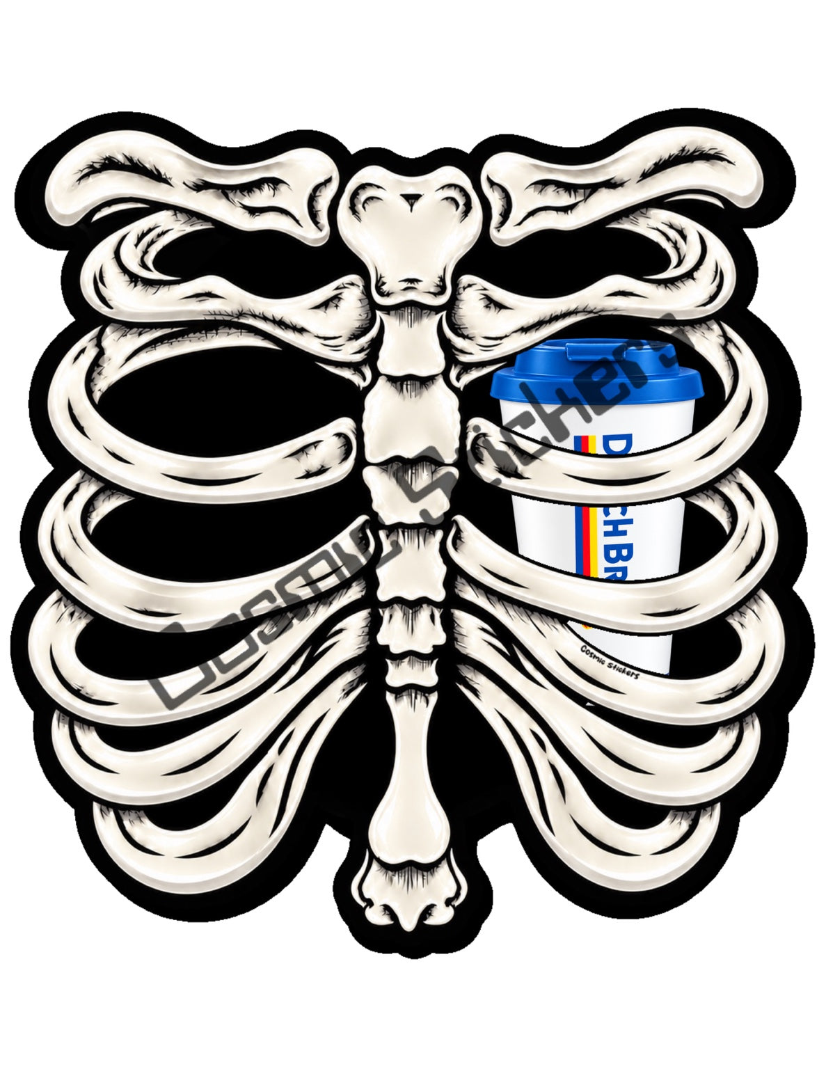 Fan Made Dutch Bros Bone White Skeleton - Classic Hot Coffee Sticker