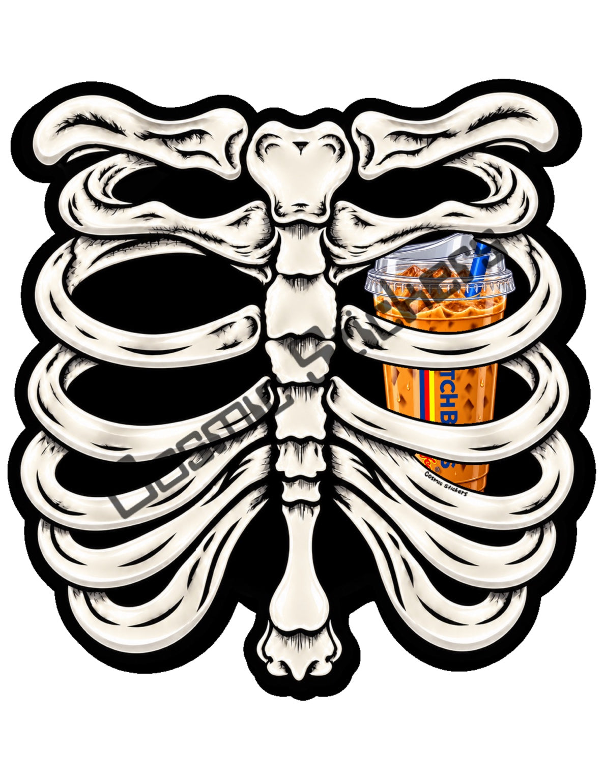 Fan Made Dutch Bros Bone White Skeleton - Iced Coffee Sticker