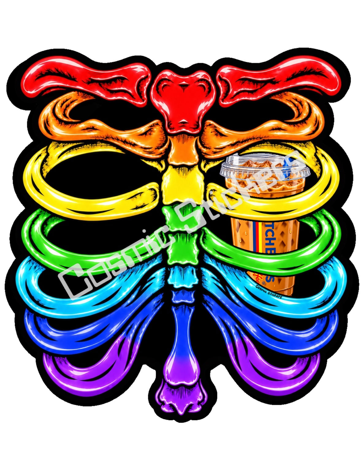 Fan Made Dutch Bros Rainbow Skeleton - Iced Coffee Sticker