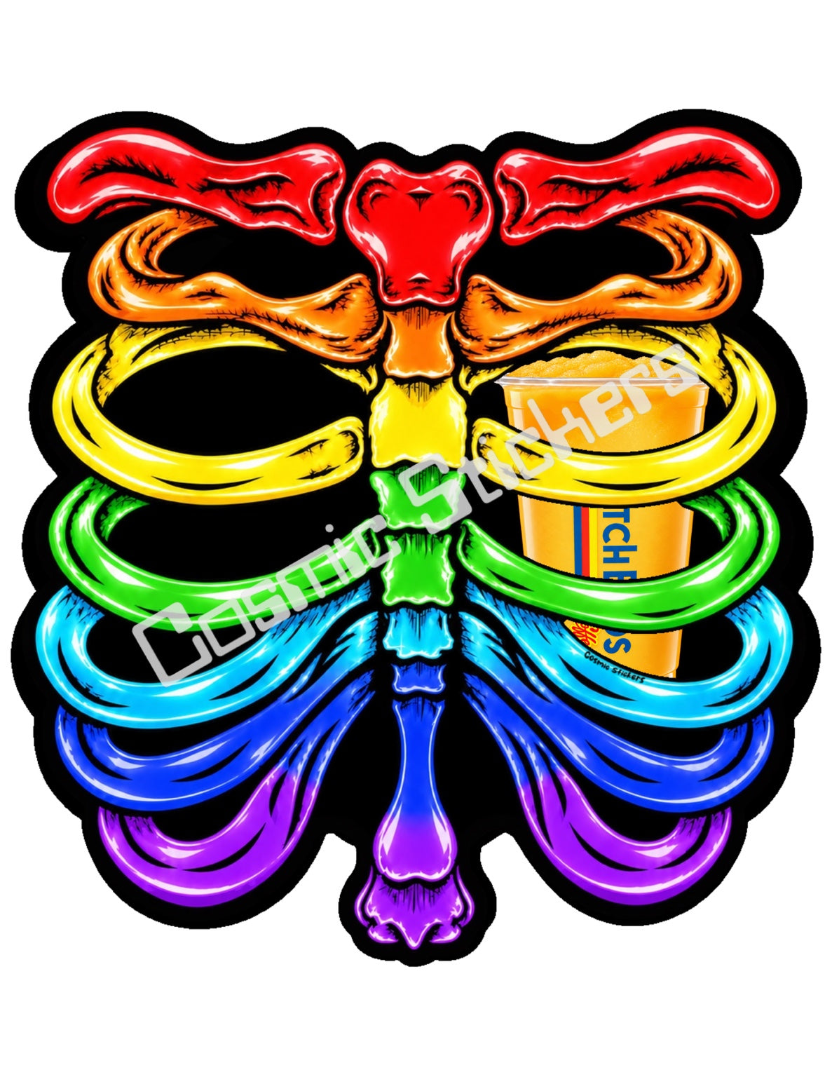 Fan Made Dutch Bros Rainbow Skeleton - Orange Blended Drink Sticker